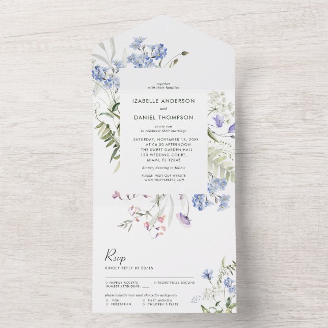 Fleur sauvage mariage D'Été Tout En Un Invitation (À l'intérieur)