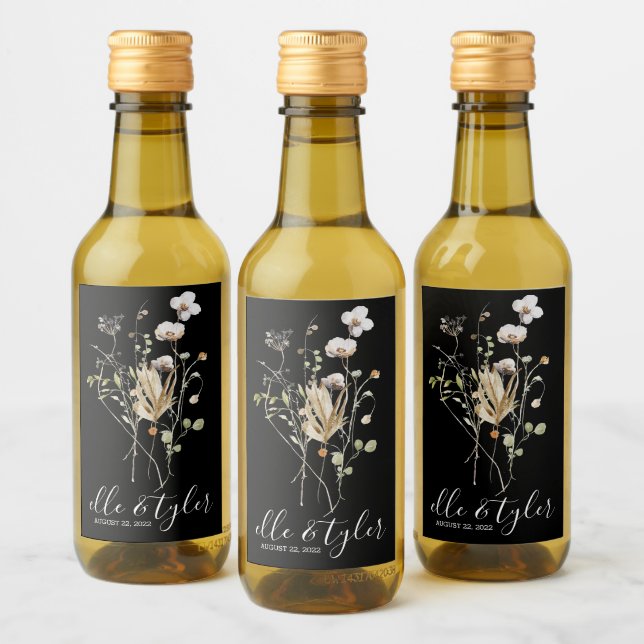 Fleur sauvage Mariage Mini Wine Bottle Étiquette (Bouteilles)