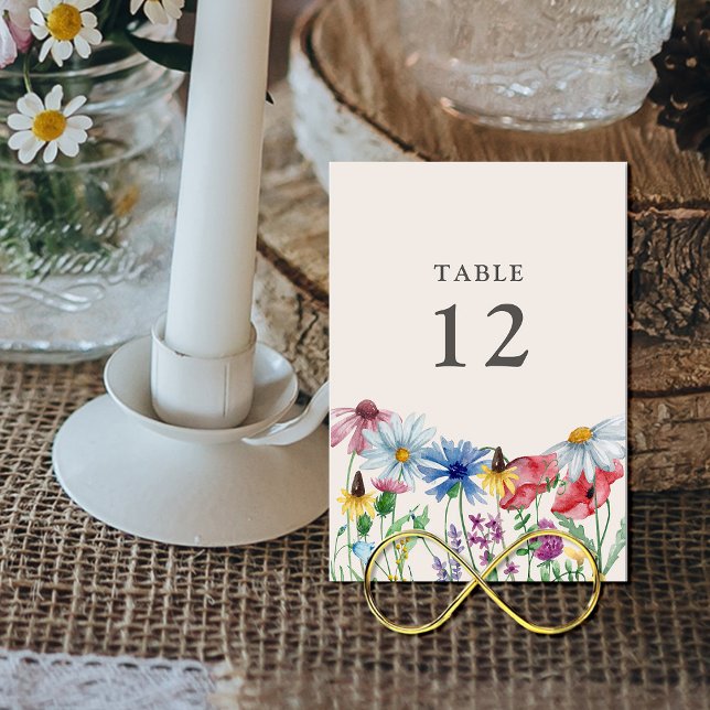 Fleur sauvage Mariage Pays Flower Numéro de table (Wedding Table Number Cards with wildflower border)