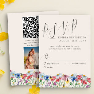 Fleur sauvage Mariage Rustic Photo et QR Code RSVP