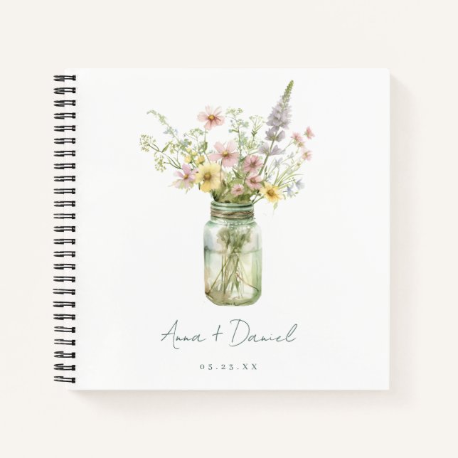 Fleur sauvage Mason Jar Mariage Livre d'invité (Devant)