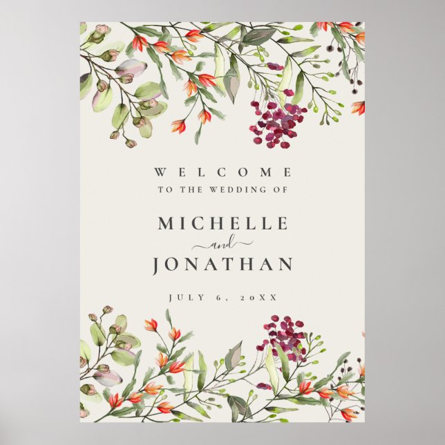 Fleur sauvage Meadow Ecru Mariage Affiche de bienv (Devant)
