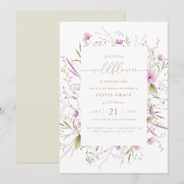 Fleur sauvage Meadow | Invitation pour le premier  (Devant / Derrière)