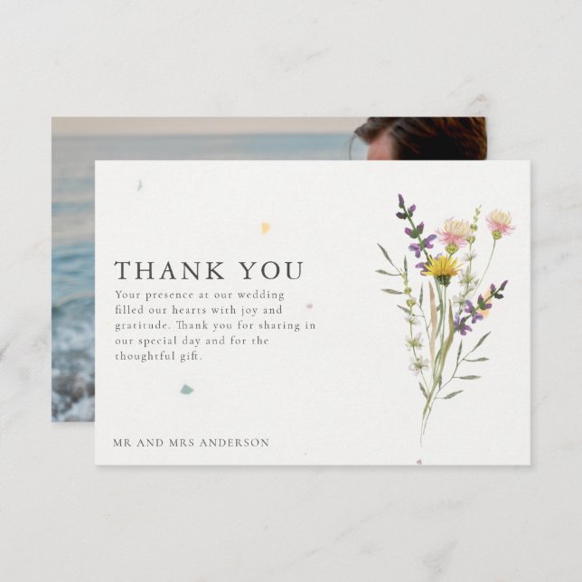 Fleur sauvage Meadow Photo Mariage Merci (Devant / Derrière)