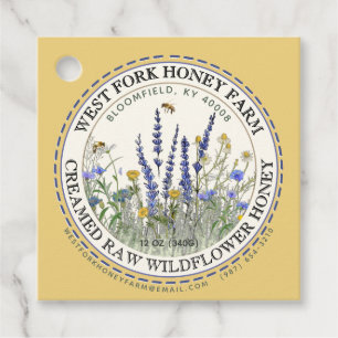 Fleur sauvage Miel Étiquette avec abeilles pointil