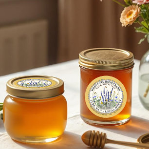Fleur sauvage Miel Étiquette avec abeilles pointil