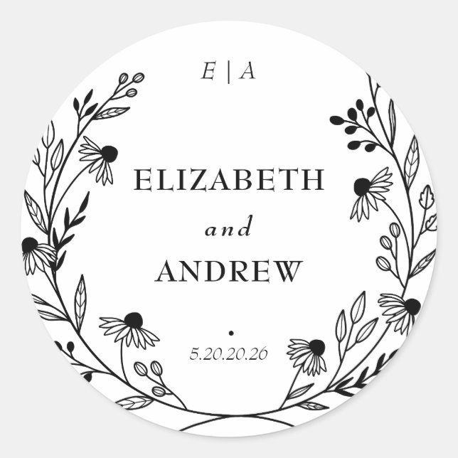 Fleur sauvage minimal | Stickers Favor Wedding Wre (Devant)