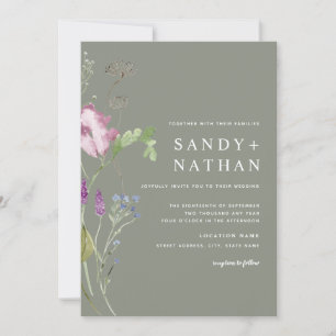 Fleur sauvage moderne Sage Faire-part de mariage