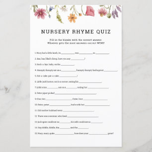 Fleur sauvage Nursery Rhymes Quiz Baby shower Jeu