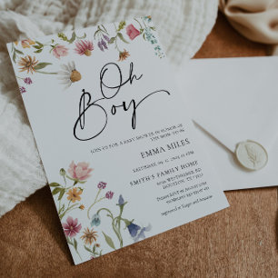 Fleur sauvage Oh Boy Baby shower Invitation