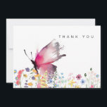 Fleur sauvage Papillon funéraire  de deuil Merci<br><div class="desc">Funérailles,  deuil carte de remerciements. Nom de famille et message au dos. Papillons. Années de vie. Fleur sauvage.</div>