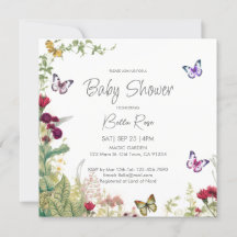 Fleur sauvage Papillons Baby shower Invitation