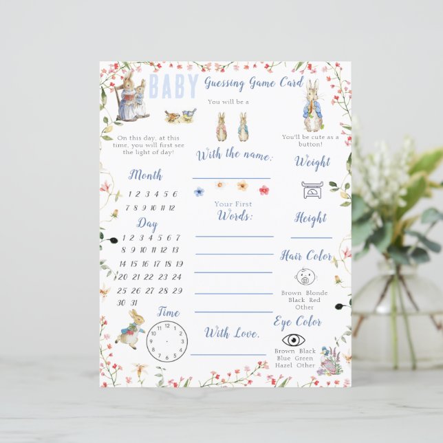 Fleur sauvage Peter the Rabbit Baby shower Jeu