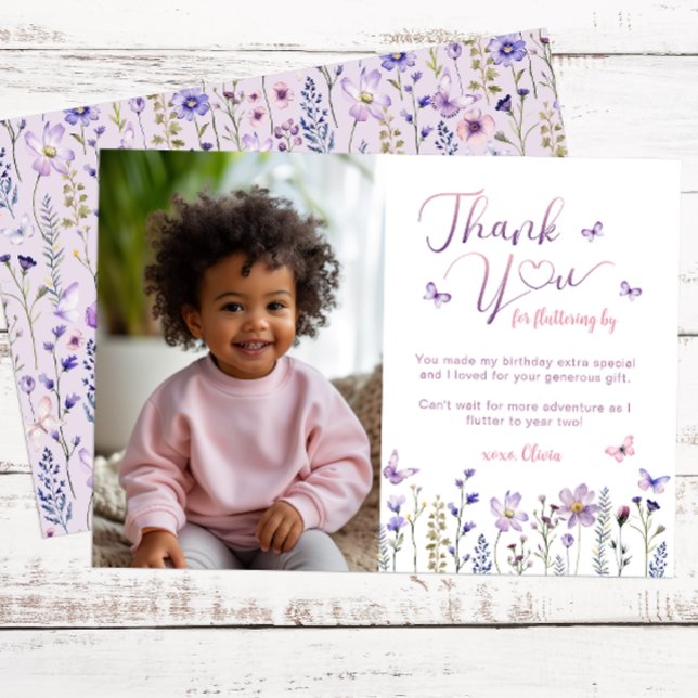 Fleur sauvage Photo Anniversaire Carte de remercie (Photo Thank You Card)