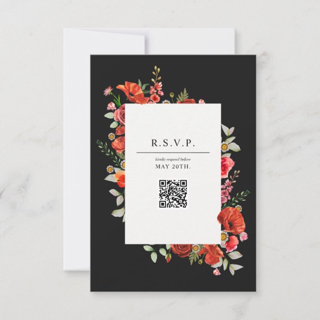Fleur sauvage Poppy Botanical QR Wedding Carte RSV (Devant)