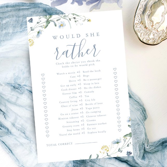 Fleur sauvage préférerait elle nuptiale douche jeu (Wildflower would she rather bridal shower game)