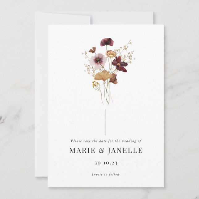 Fleur sauvage pressé Enregistrer la carte de date (Devant)