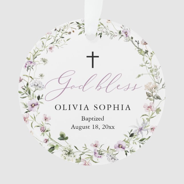 Fleur sauvage Purple Girl Baptême Acrylique Orneme (devant)