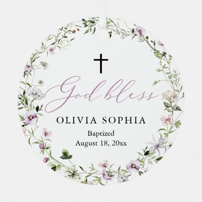 Fleur sauvage Purple Girl Photo Baptême Ornement (Recto)