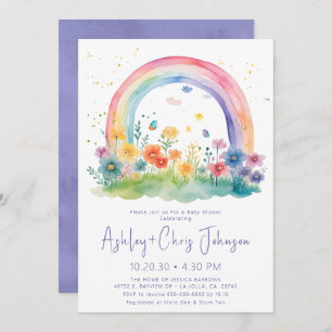 Fleur sauvage Rainbow Baby Girl Shower Invitation