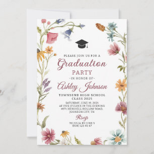 Fleur sauvage Red Graduation Invitation Faire-part
