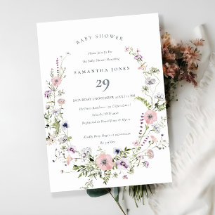 Fleur sauvage rose Lilac Baby shower Invitation