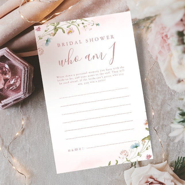 Fleur sauvage rose qui suis je jeu de douche nupti (Pink Wildflower who am I bridal shower game)