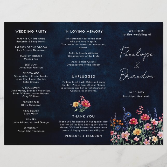 Fleur sauvage Rustic Country Tri Fold Wedding Prog (Devant)