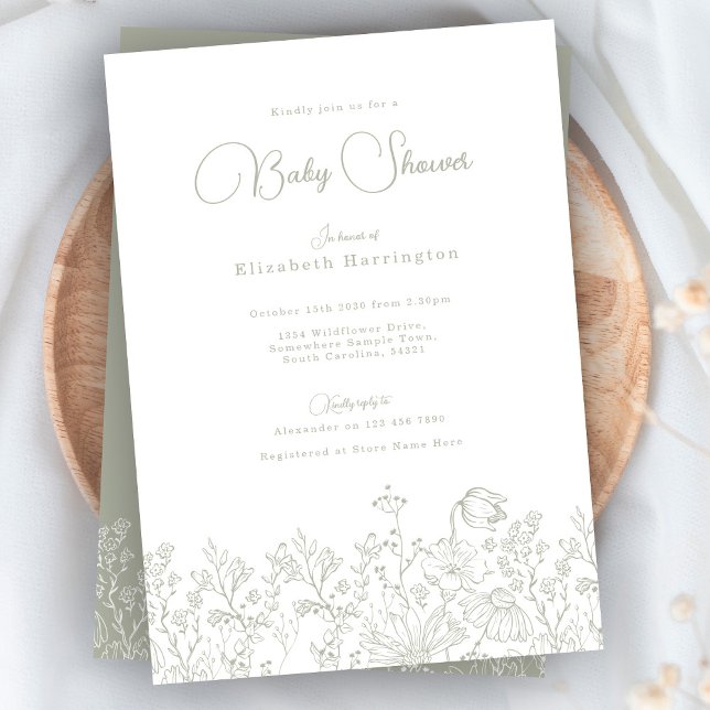 Fleur sauvage Sage Green Baby shower Invitation (Créateur téléchargé)