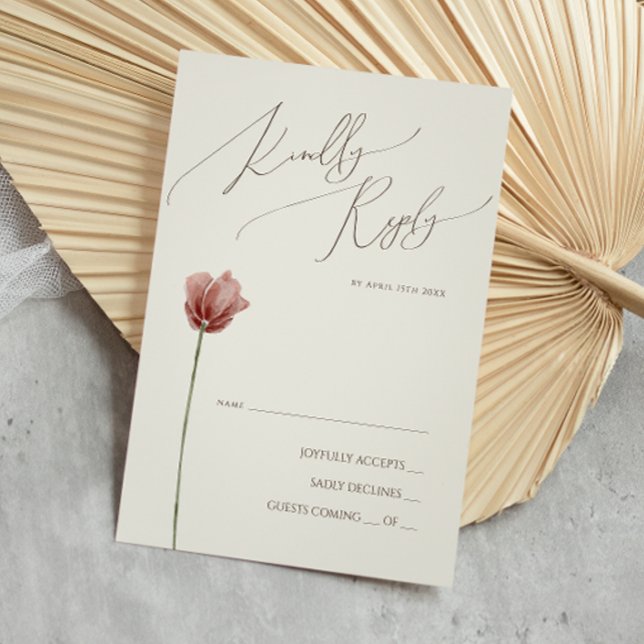 Fleur sauvage simple | Carte RSVP beige (Créateur téléchargé)