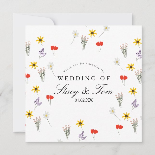 Fleur sauvage simple main tiré Merci Mariage (Devant)