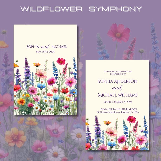 Fleur sauvage Symphonie Mariage Thème Invitation (Wildflower Symphony Wedding Invitations-Colorful, Rustic, Bohemian, Elegant, Country)