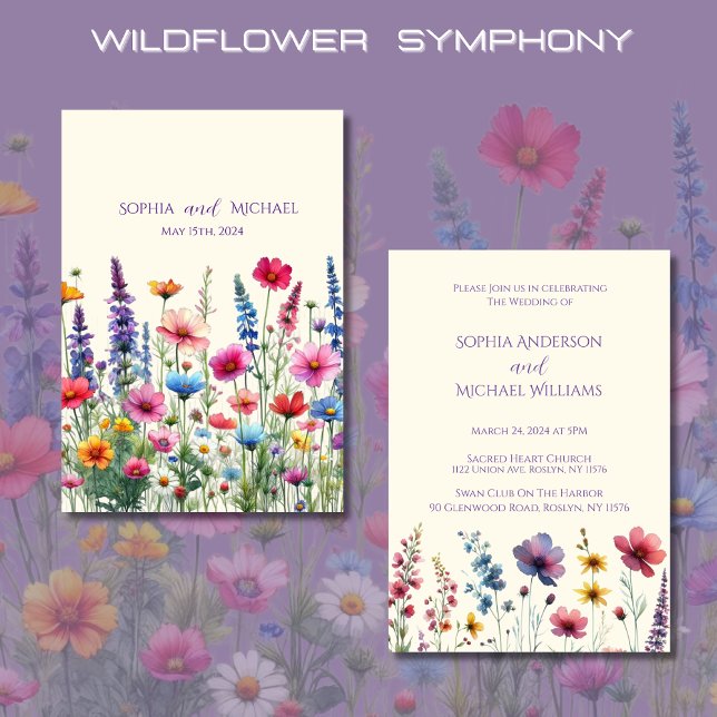 Fleur sauvage Symphonie Mariage Thème Invitation (Wildflower Symphony Wedding Invitation-Colorful, Country, Rustic, Bohemian, Elegant)