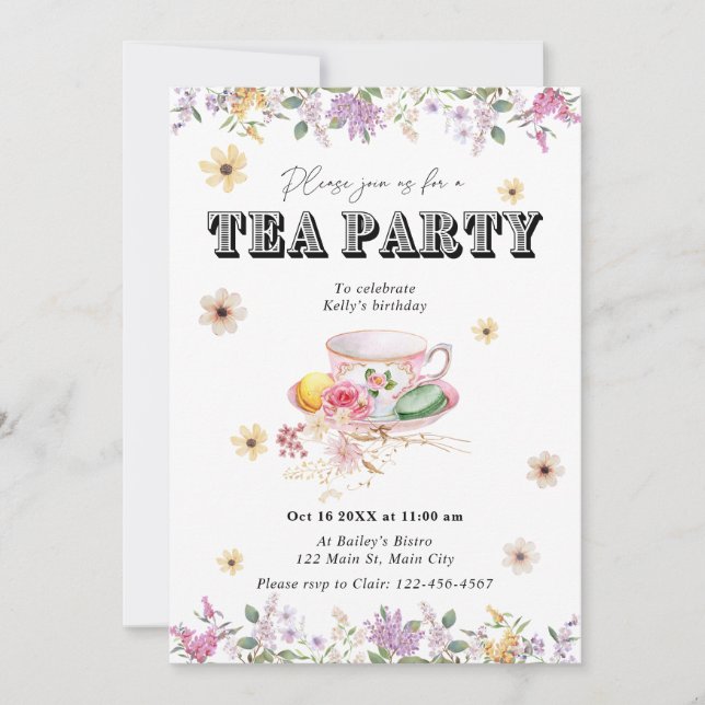 Fleur sauvage Tea Party Anniversaire Invitation (Devant)