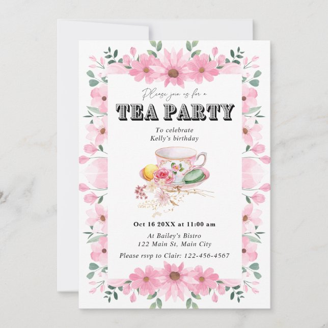 Fleur sauvage Tea Party Anniversaire Invitation (Devant)