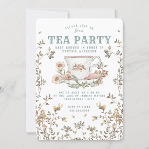 Fleur sauvage Tea Party Baby shower Invitation