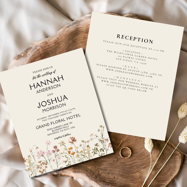 Fleur sauvage tout en un Faire-part de mariage col (Créateur téléchargé)