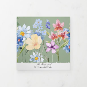 Fleur sauvage vert Sage triple Faire-part de maria