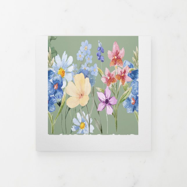 Fleur sauvage vert Sage triple Faire-part de maria (Protection)