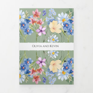 Fleur sauvage vert Sage triple Faire-part de maria