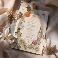 Fleur sauvage Vintage Wedding Invitation Mauve Ros
