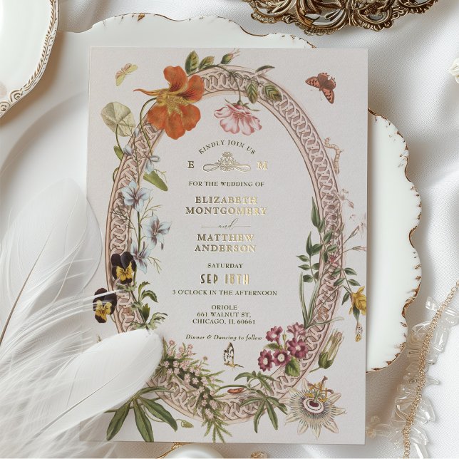 Fleur sauvage Vintage Wedding Invitation Mauve Ros (Créateur téléchargé)