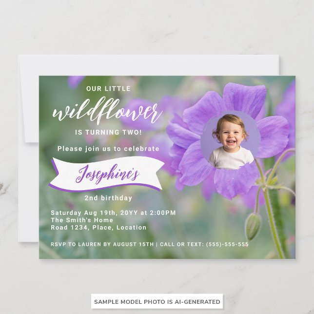Fleur sauvage violette Invitation d'anniversaire p (Créateur téléchargé)