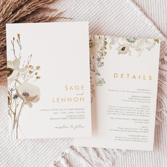 Fleur sauvage Whimsical tout en un Faire-part de m (Créateur téléchargé)