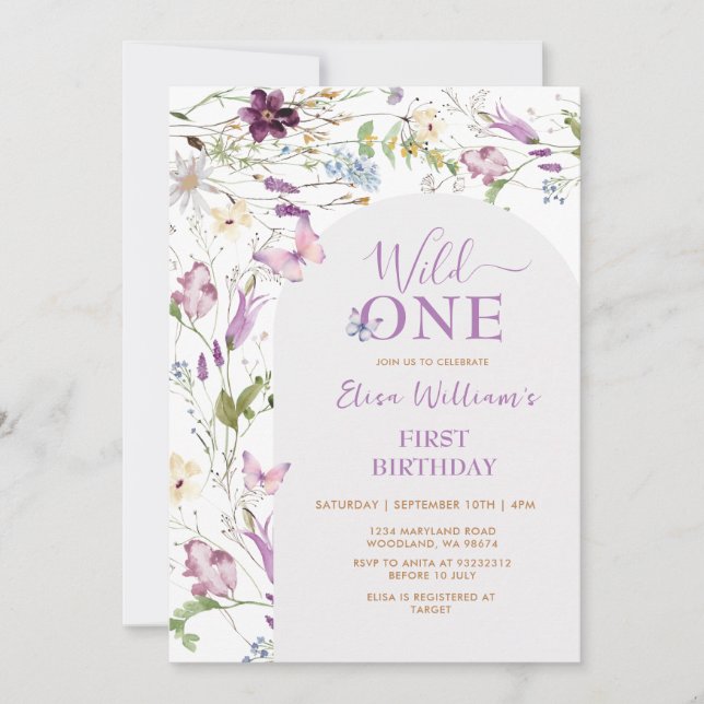 Fleur sauvage Wild ONE Butterfly Invitation d'anni (Devant)