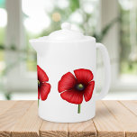 Fleur simple de pavot Pomme à thé à fleurs rouge e<br><div class="desc">Un joli dessin de coquelicot sur cette théière. Fait un joli cadeau de ménage pour vous gâter</div>