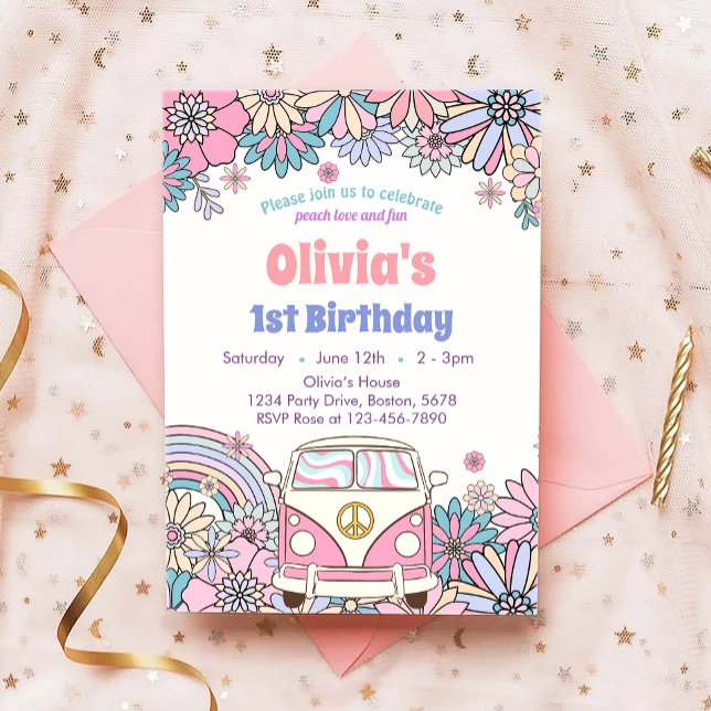 Fleur super Retro Invitation Anniversaire (Créateur téléchargé)