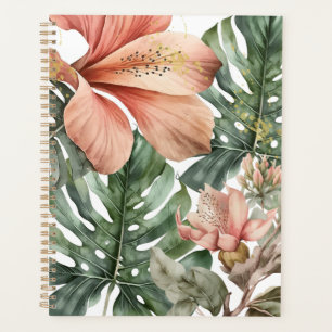 Fleur tropicale de jungle aquarelle vert pêche or 