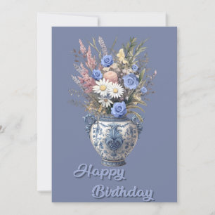 Fleur Vase Fleur Anniversaire Carte de voeux plat