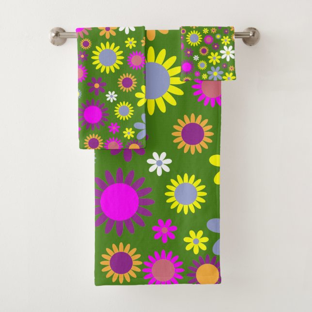 Fleur vert des années 60 Jaune jaune violet design (En situation)